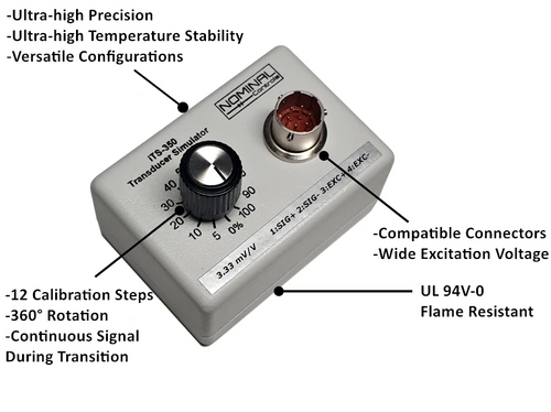 The melt pressure transducer load cell simulator is accurate from -25°C to 80°C and virtually immune to temperature drift errors